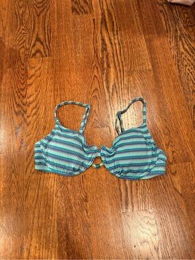 Blue-Green Striped Bikini Top